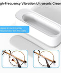 45KHz Ultrasonic Jewelry Cleaner Machine for rings, earrings, necklaces, 360-degree deep cleaning, shown with glasses cleaning image.