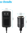 Heavy Duty AC To DC Converter 12V 2A Car Cigarette Lighter Plug size details with dimensions for home and automotive use.