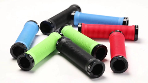Colorful Bike Handlebar Grips Dual Lock-On Clamps, Grippy Ergonomic Rubber and Aluminum Alloy MTB BMX Downhill Grip
