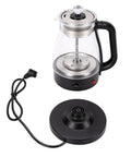 Straight Up Heavy Duty One Liter Borosilicate Glass Electric Kettle And Tea Boiler With Two Hour Keep Warm Feature, includes base and power cord.