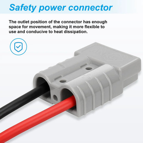 Road Ready 2 Pack Battery Quick Connect Terminals With Snap Tight O Ring Seals And Beefy 8 Awg Cores Handling A Solid 50 Amps Plus 600 Volts For Pickup Trucks And Marine Rigs close-up of gray connector with red and black wires.