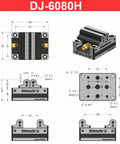 Skip No Sweat Setup With This Heavy Duty Self Centering Machinist Vise Delivering Hella Precise Jaw Alignment And Lightning Fast Clamping For Multi Axis Metal Working Fixtures - DJ-6080H technical drawing with dimensions.