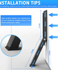 Heavy Duty Kick Down Door Stopper With Zero Drill Mount installation tips showing dimensions and rubber tip detail.