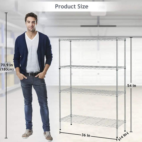 Adjustable Heavy Duty Wire Shelving Rack Four Tier Metal Storage Unit Totally Tool Free Setup Built Tough For Garage And Closet Holds Two Hundred Fifty Pounds Per Shelf Chrome Finish