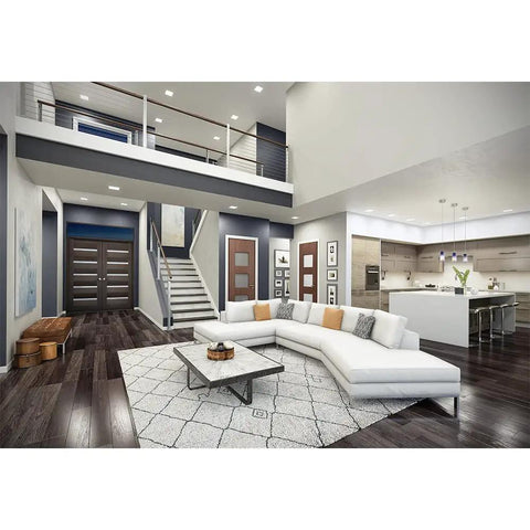 Modern living room with Six Inch Canless Ultra Thin LED Recessed Wafer Light Cranks Out 900 Lumens, ceiling installation view.