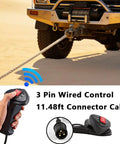 3 Pin Male Plug Electric Winch Remote Controller With 11.48 Foot Connector Cable easy install for ATV UTV, featuring durable black plastic housing.