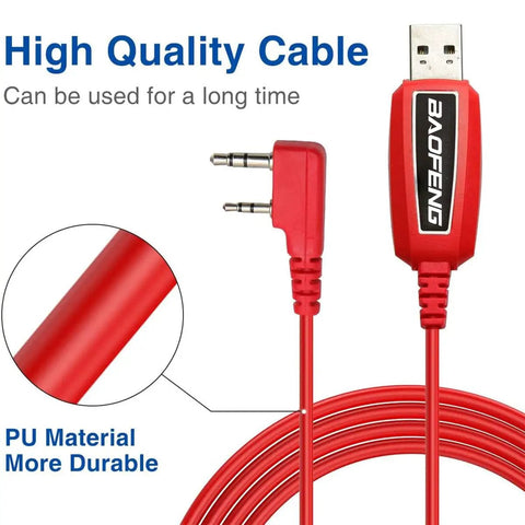 USB Programming Cable For Ham Radios CHIRP Ready Compatible With UV-5R Mini BF-F8HP Pro 5RM K5 Plus DM32 UV-32 GMRS Red cable
