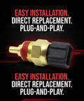 Top Shelf Engine Coolant Temperature Ect Sensor Direct Fit Replacement For Hyundai Kia, showing a brass and plastic sensor.