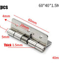 Self Closing Spring Hinge Set In Stainless Steel For Doors And Cabinets Durable Furniture Hardware Accessories Built To Last Adjustable 1 Inch To 4 Inch Sizes 2 Pack Easy Install, showing measurements 60mm, 40mm, 20mm, 5mm, thick 1.5mm.