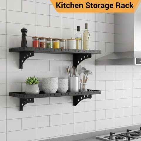 Heavy Duty Garage Wall Shelf Set 2 Pack 1x2 Foot Steel Shelving Racks Holds Up To 100 Lbs Each For Tools Toolbox And Gear Ideal For Workshop Garage And Home Office Organization, wall-mounted kitchen storage rack