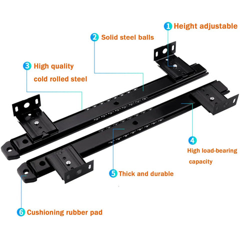 Heavy Duty Metal Drawer Slides 35cm Two Pack With Ball Bearing Runners Height Adjustable And Rust Resistant Smooth Quiet Glide 40kg Load Capacity Beefy Steel Drawer Rails For Kitchen Cabinets And Tool Chests, black steel rails