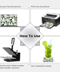 Step-by-step guide for 100 Pack Sublimation Coasters, 4x4 Inch Blank Square Coasters For DIY Crafts with heat transfer printing.