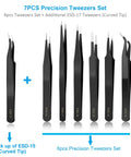 Go-To All-in-One 7-Piece Precision Tweezers Set - Anti-Static Stainless Steel ESD Tweezers Kit For Electronics, Soldering