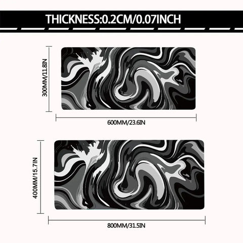 Image showing the dimensions and design of XL Gaming Mouse Pad with Stitched Edges, Black And White Desk Mat, Extra Large 31.5 By 15.8 Inches.