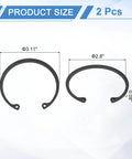 Internal Retaining Ring Circlip Set Two Pack For Grooved Shafts And Studs, 3.11 Inch Outer Diameter, 2.8 Inch Inner Hole, 0.08 Inch Thick, 65Mn Spring Steel With Black Oxide Finish, Durable Snap Ring C Clip For Mechanical Assemblies size chart