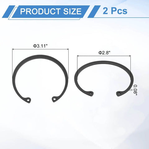 Internal Retaining Ring Circlip Set Two Pack For Grooved Shafts And Studs, 3.11 Inch Outer Diameter, 2.8 Inch Inner Hole, 0.08 Inch Thick, 65Mn Spring Steel With Black Oxide Finish, Durable Snap Ring C Clip For Mechanical Assemblies size chart