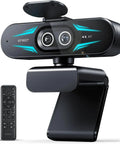 Straight Up Dope 4K Dual Camera Webcam For Streaming And Video Calls Packs Wide Angle And Telephoto Lenses with remote control setup.