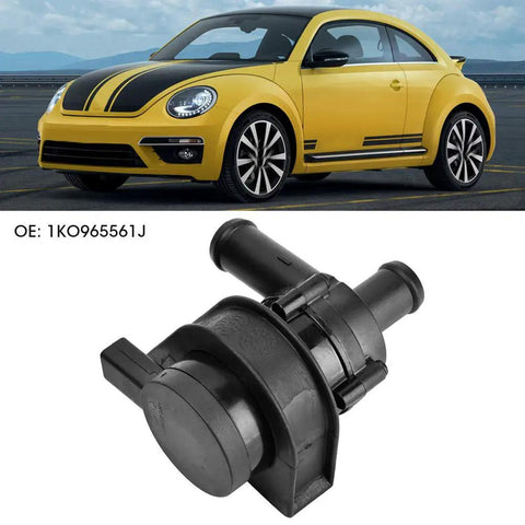 Heavy Duty 12V Electric Inline Coolant Pump 1K0965561J Auxiliary Water Pump For Cars shown with a yellow sporty vehicle background.
