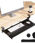 Under Desk Keyboard Tray 25 Inch With Wrist Rest Mouse Pad Cup Mat Lightweight Slide Out Tray Easy Clamp Adjustable