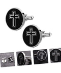 Cross Pattern Titanium Steel Cufflinks For Men Black Polished Shirt Buttons Sleek Durable Fasteners