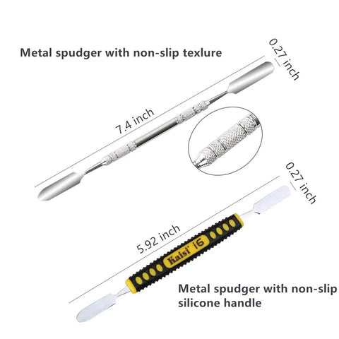 Metal spudger with non-slip texture and silicone handle from 20 Piece Pro Electronics Opening Pry Tool Kit With Metal Spudger And Non Abrasive Nylon Spudgers Plus Anti Static Tweezers For Phones, iPhone, Laptops, Tablets And More Gadget Repair