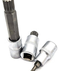 Top Shelf 26 Piece 1/2 Inch Drive Spline Triple Square XZN Socket Bit Set Forged From Hardened Chrome Vanadium Steel showing assorted socket bits.