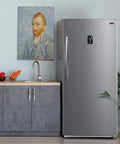 Built Different 18 Cu Ft Upright Freezer And Convertible Fridge With Tempered Glass Shelves in a modern kitchen setting.