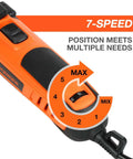 Jorgensen orange oscillating multi-tool, close-up of 5-speed dial on handle