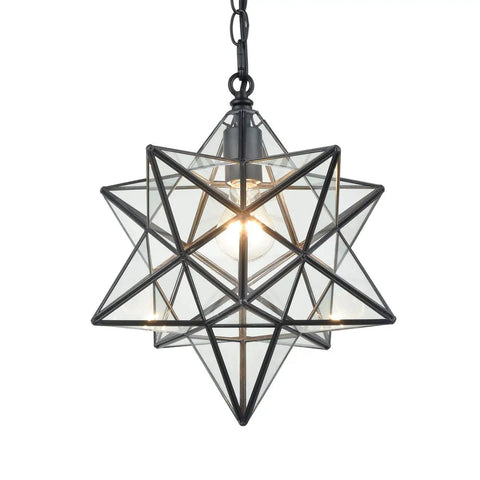 Big 16 Inch Moravian Star Pendant Light With Clear Glass Adjustable Chain Hanging Star Ceiling Fixture For Kitchen Bedroom Entryway Dining Areas