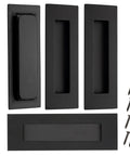 Knuckle Friendly Matte Black Recessed Pocket Door Handles Offer Zero Snag Edges And Dead Simple Screw Mounting Includes Four Finger Flush Pulls for cabinet use.