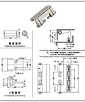 Diagram of heavy duty concealed cabinet door hinge with detachable elbow thickened stainless steel T finish for kitchen cabinets.