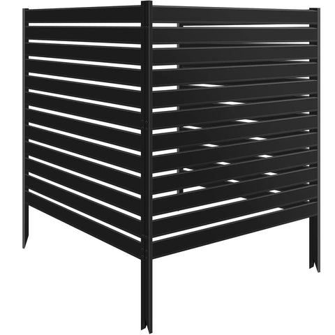 Heavy Duty 3 Panel Metal Privacy Screen Fence For Outdoor Spaces 42 Inch Tall 38 Inch Wide Panels in black, slatted design