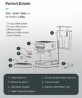 Diagram of Heavy Duty 20 Bar Coffee Machine With Independent Steam Frother, displaying buttons and components.