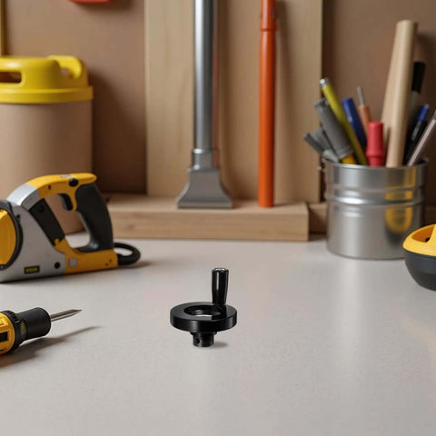 Dual Installation Black Bakelite And Aluminum Alloy Crank Handle Grip on a workbench for milling machines