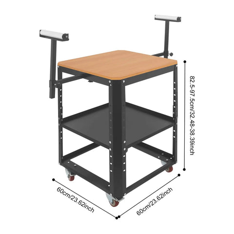Heavy Duty Rolling Planer Stand Built Like A Tank With Height Adjustment Smooth Gliding Wheels and Side Rollers Handles 550 Lbs, solid wood top and sturdy construction.