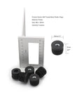 Six Pack 1.1 Inch Thread Tube Plugs With M8 Screw Holes, black plastic round plugs with measurements and ruler