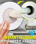 Waterproof Sealing Clay for Quick Wall Hole Repair and Gap Fill applied around pipe opening, hand sealing edges.
