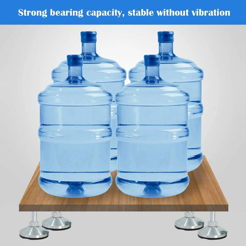 Heavy Duty Adjustable Leveling Feet 4 Pack Tough As Nails Carbon Steel Support Legs for stable support under water bottles.