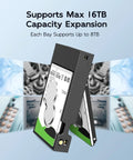 Dual Bay Hard Drive Raid Enclosure For 2.5 Inch SATA SSD And HDD Featuring USB 3.1 Gen 2 10Gbps with 16TB max capacity.