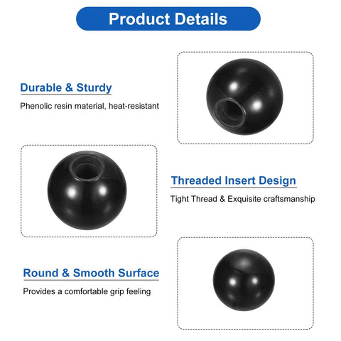M10 Female Thread Phenolic Ball Knob 32mm Diameter Round Lever Handle for Machinery and Equipment Black