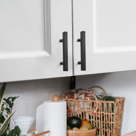 Matte Black Cabinet Pulls Set, Bulk 45 Pack, 3 Inch Stainless Steel Kitchen Handles With Drill Mounting Template, Easy Install on white cabinets