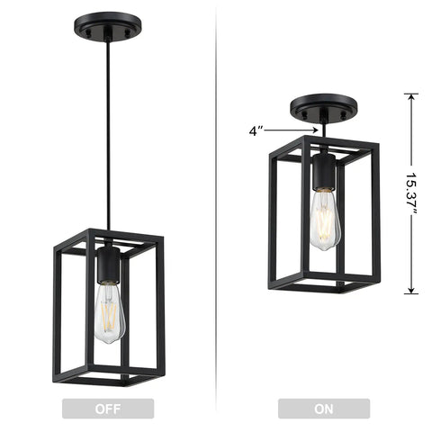 2 Pack 1 Light Adjustable Rustic Farmhouse Pendant Lights With 5.7 Inch Metal Cage Mini Pendant For Kitchen Island Cafe Bar Black Finish Dimmable Ceiling Lighting Bulb Not Included