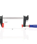 Badass Steel Bar Clamps 2 Pack With 6 Inch Opening And Two And A Half Inch Throat Holding Six Hundred Pounds Zero Slack For Serious Woodworking And Shop Jobs displayed with dimensions.