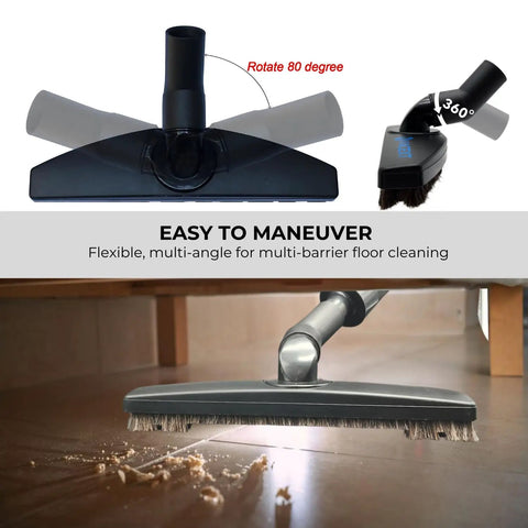 Horsehair Floor Attachment for Hard Surfaces and Tile with Vacuum Hose Adapter, multi-angle, cleaning debris on tile floor