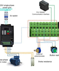 Wiring diagram for 2.2KW 220V VFD Inverter Frequency Converter with Brake For Spindle Motor Speed Control, 1 to 3 Phase Output.