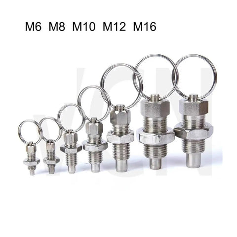 Heavy Duty Indexing Plunger With Contoured Handle Spring Loaded Return And Steel Locking Screw for various sizes M6 M8 M10 M12 M16.