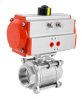 Jiabailie 2-inch stainless steel pneumatic ball valve with orange actuator and threaded ends.