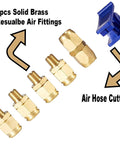 5-piece solid brass repair fittings and blue air hose cutter for Hybrid Air Hose 3/8 Inch By 250 Feet 300 PSI Heavy Duty.
