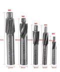 Front view of 5pc HSS countersink drill bit set, sizes M8–M3, for copper, aluminum, cast iron