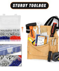 240 Piece SAE Grease Fittings Kit With G1/4 And G1/8 Zerk Fittings in clear box, toolkit with belts and measuring tape shown.